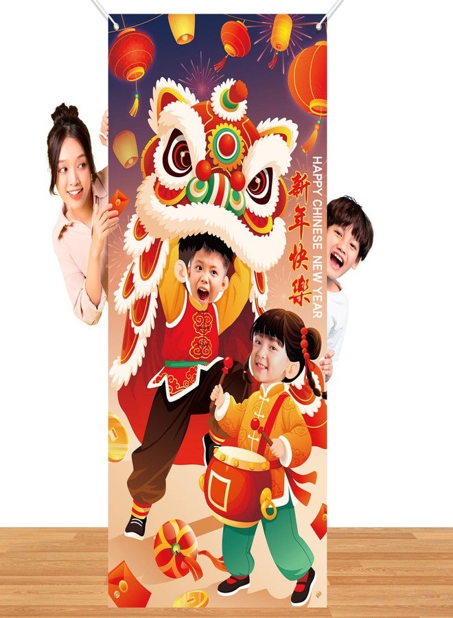 HOWAF Chinese New Year Photo Door Banner, 2026 Horse Year Photo Banner for Lunar New Year Party Decorations, 2026 Year of the Horse Photography Sign, Lion Dancing Photo Props Banners - Image 1